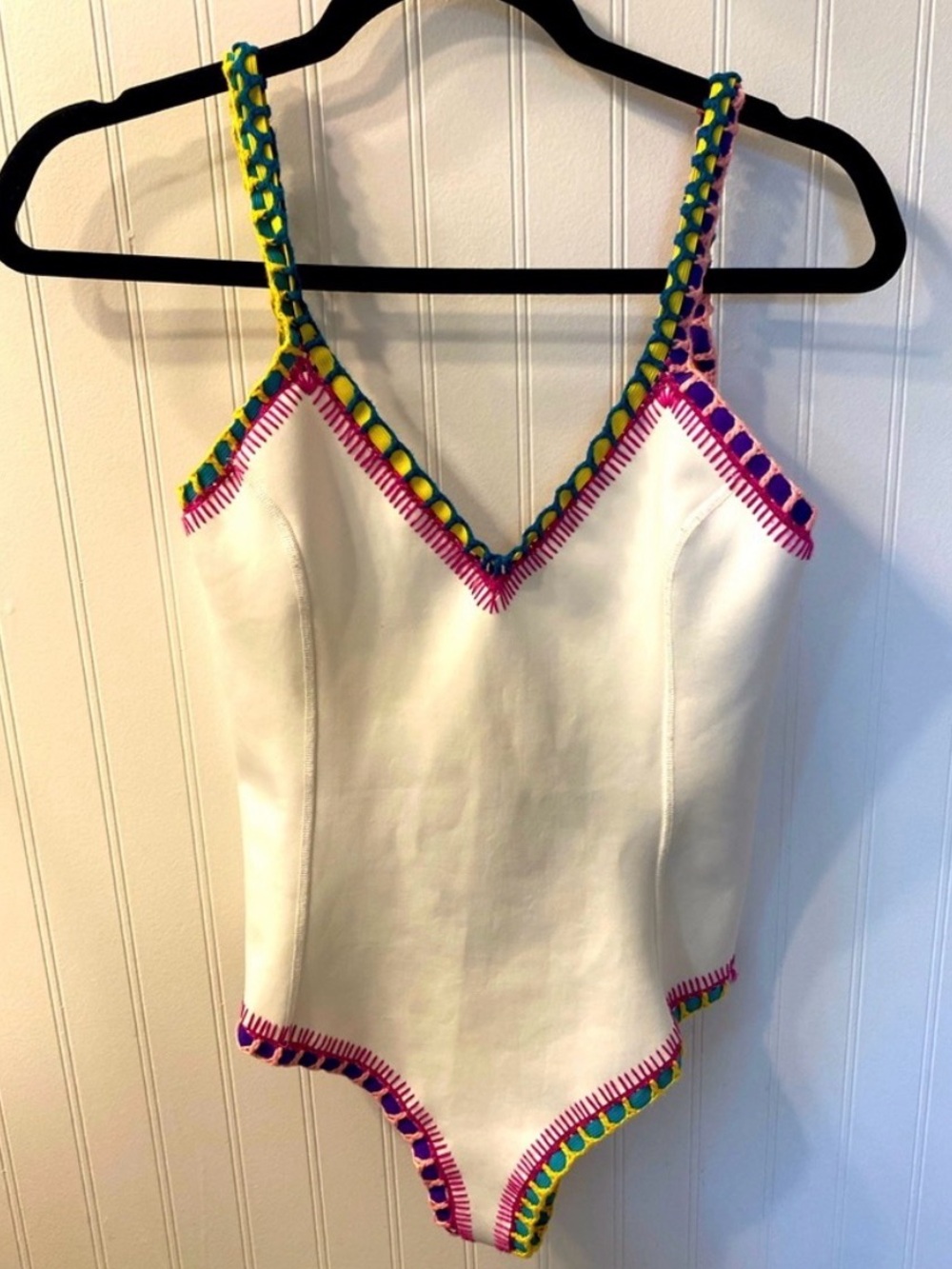KIINI White One-Piece Bodysuit with Pink, Green and Blue Trim